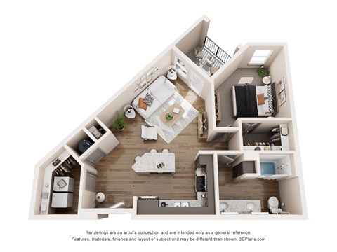 Floor plan for 1 bed, 1 bath, 775 sqft